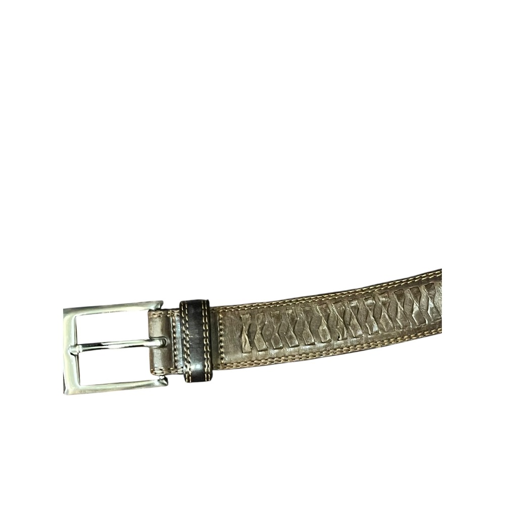Cole Haan Mens Leather Belt 40 Olive Gray Woven Braided USA Made A09633